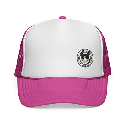 Vintage Cat Trucker Cap - Retro Emblem Mesh Hat