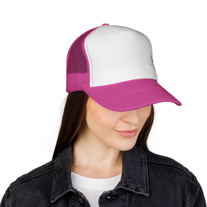 Cat Line Art Trucker Cap — Minimal Cute Cat Embroidery Hat