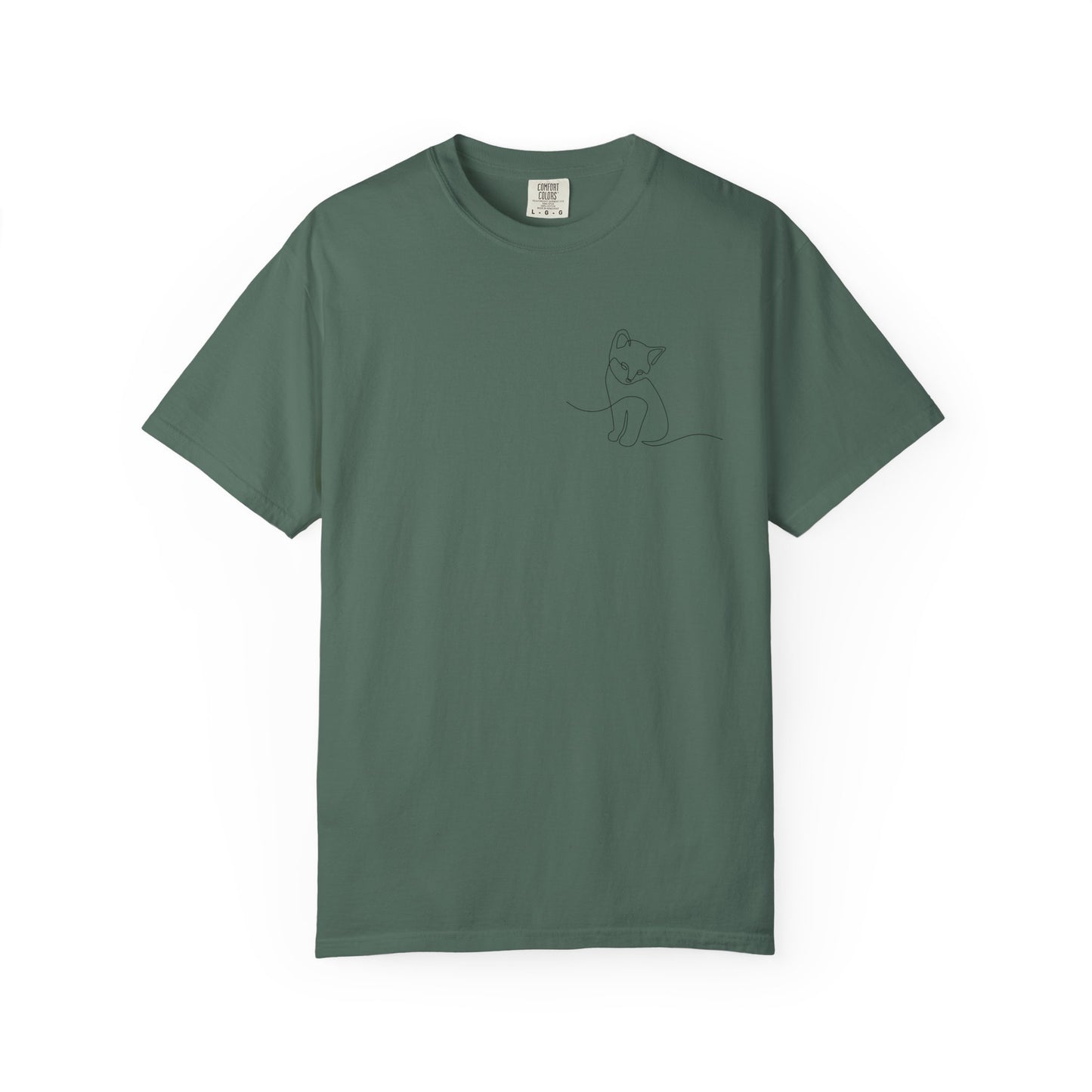 Minimal Line Art Cat T-Shirt — Small Chest Sketch Tee
