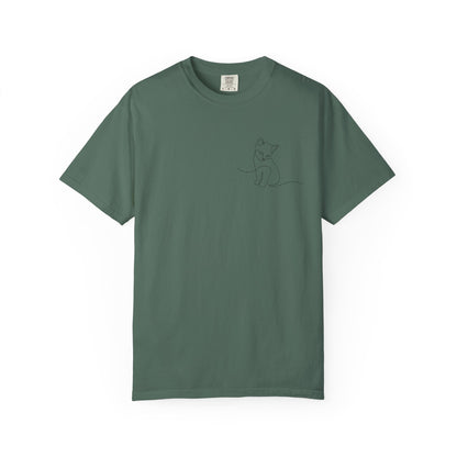 Minimal Line Art Cat T-Shirt — Small Chest Sketch Tee