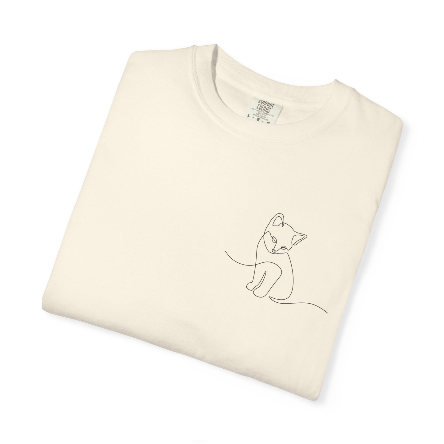 Minimal Line Art Cat T-Shirt — Small Chest Sketch Tee