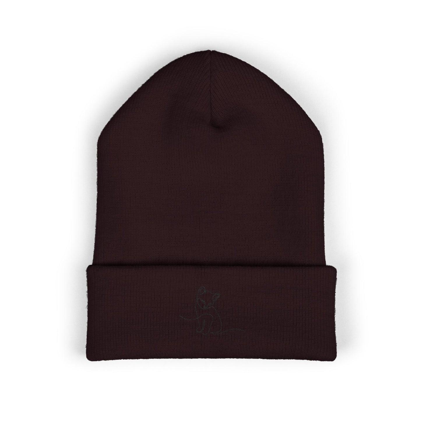 Embroidered Cat Cuffed Beanie