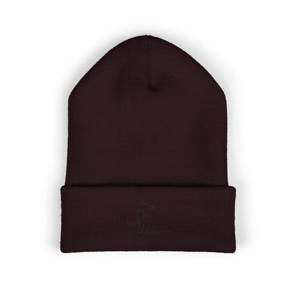 Embroidered Cat Cuffed Beanie