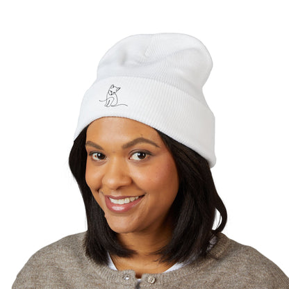 Embroidered Cat Cuffed Beanie