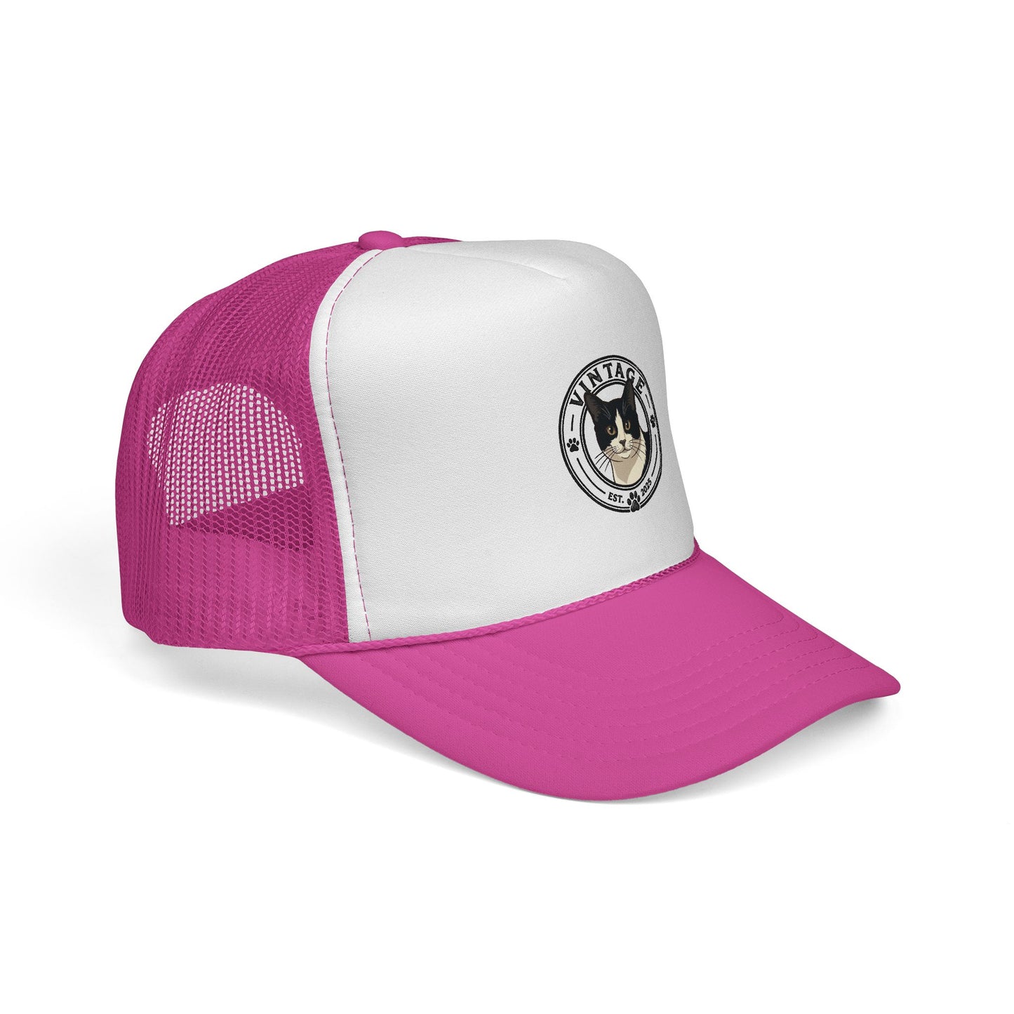 Cat Lover Trucker Hat — Vintage Tuxedo Cat Patch Cap