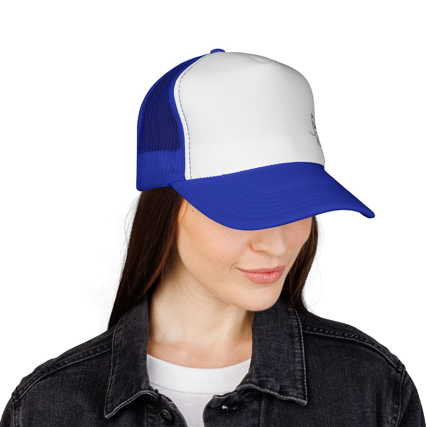 Cat Line Art Trucker Cap — Minimal Cute Cat Embroidery Hat
