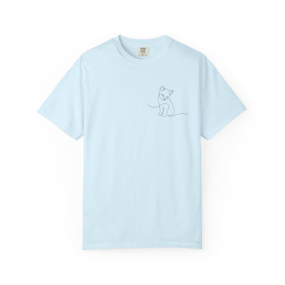 Minimal Line Art Cat T-Shirt — Small Chest Sketch Tee