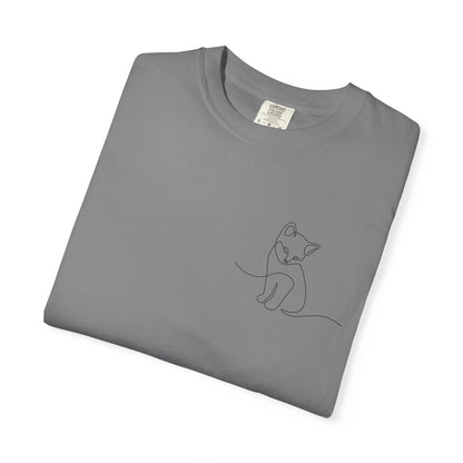 Minimal Line Art Cat T-Shirt — Small Chest Sketch Tee