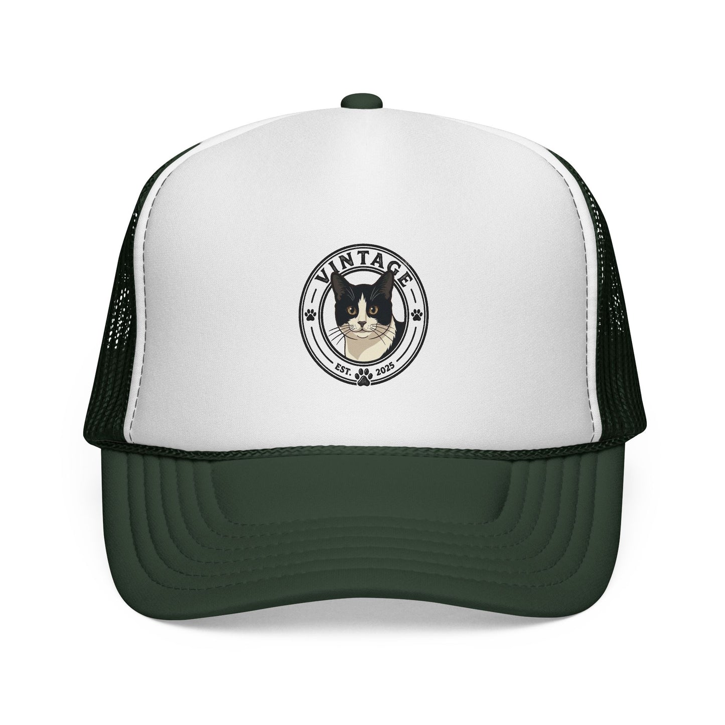 Cat Lover Trucker Hat — Vintage Tuxedo Cat Patch Cap