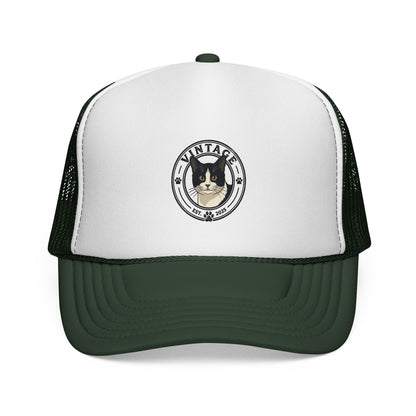 Cat Lover Trucker Hat — Vintage Tuxedo Cat Patch Cap
