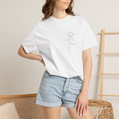 Minimal Line Art Cat T-Shirt — Small Chest Sketch Tee
