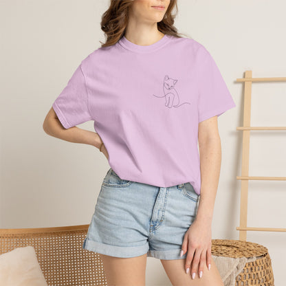 Minimal Line Art Cat T-Shirt — Small Chest Sketch Tee