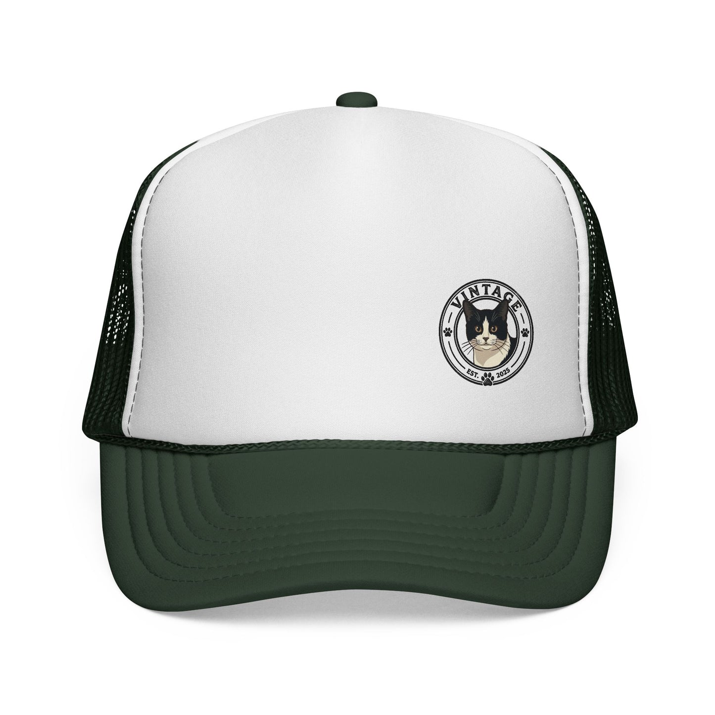 Vintage Cat Trucker Cap - Retro Emblem Mesh Hat