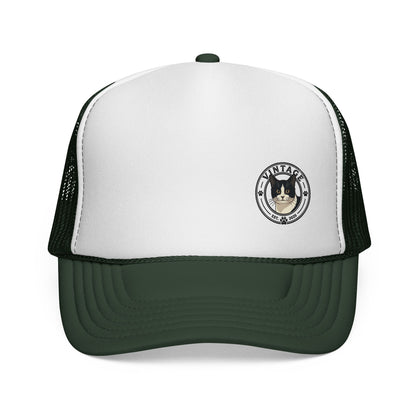 Vintage Cat Trucker Cap - Retro Emblem Mesh Hat