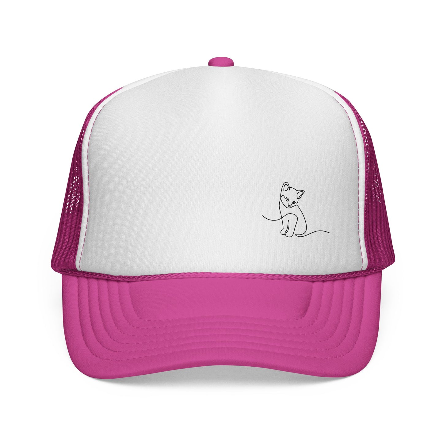 Cat Line Art Trucker Cap — Minimal Cute Cat Embroidery Hat