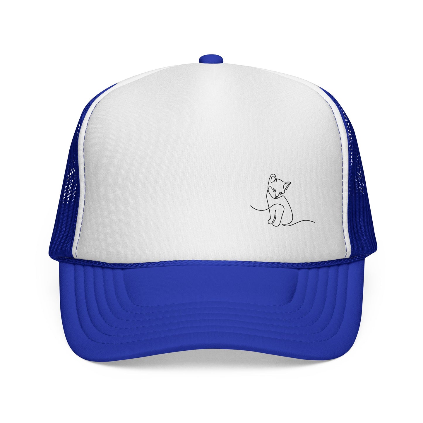 Cat Line Art Trucker Cap — Minimal Cute Cat Embroidery Hat
