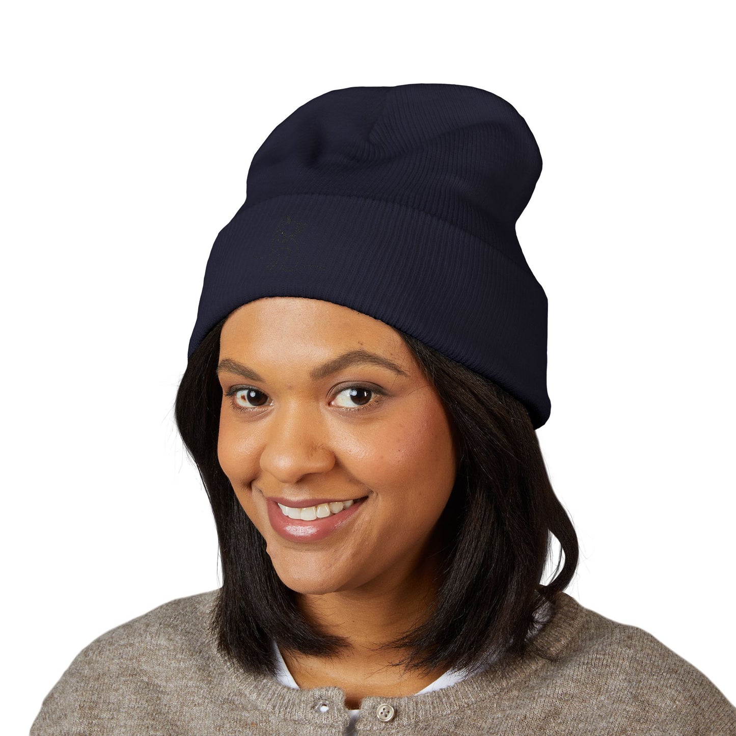 Embroidered Cat Cuffed Beanie