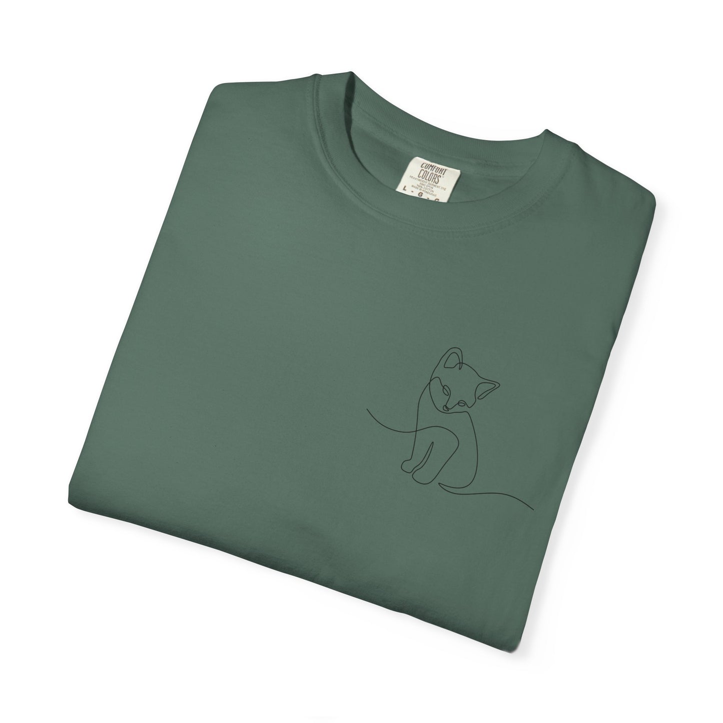 Minimal Line Art Cat T-Shirt — Small Chest Sketch Tee
