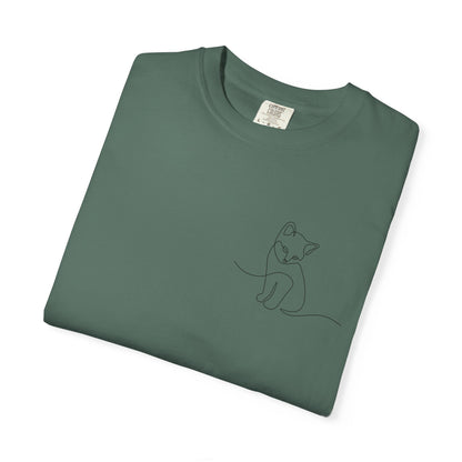 Minimal Line Art Cat T-Shirt — Small Chest Sketch Tee