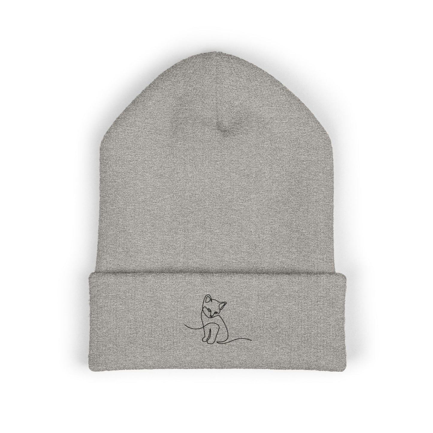 Embroidered Cat Cuffed Beanie
