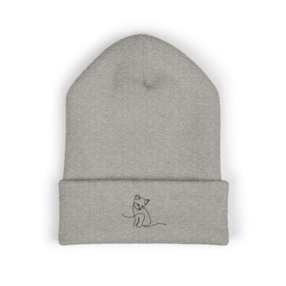 Embroidered Cat Cuffed Beanie