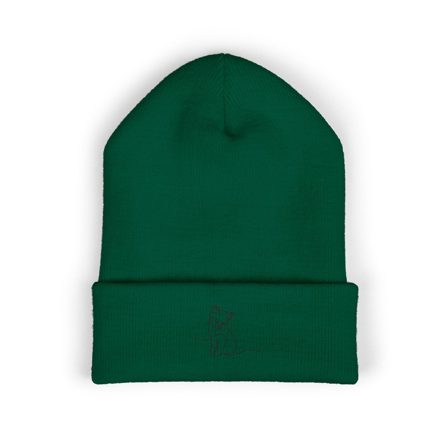 Embroidered Cat Cuffed Beanie