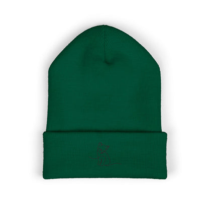 Embroidered Cat Cuffed Beanie