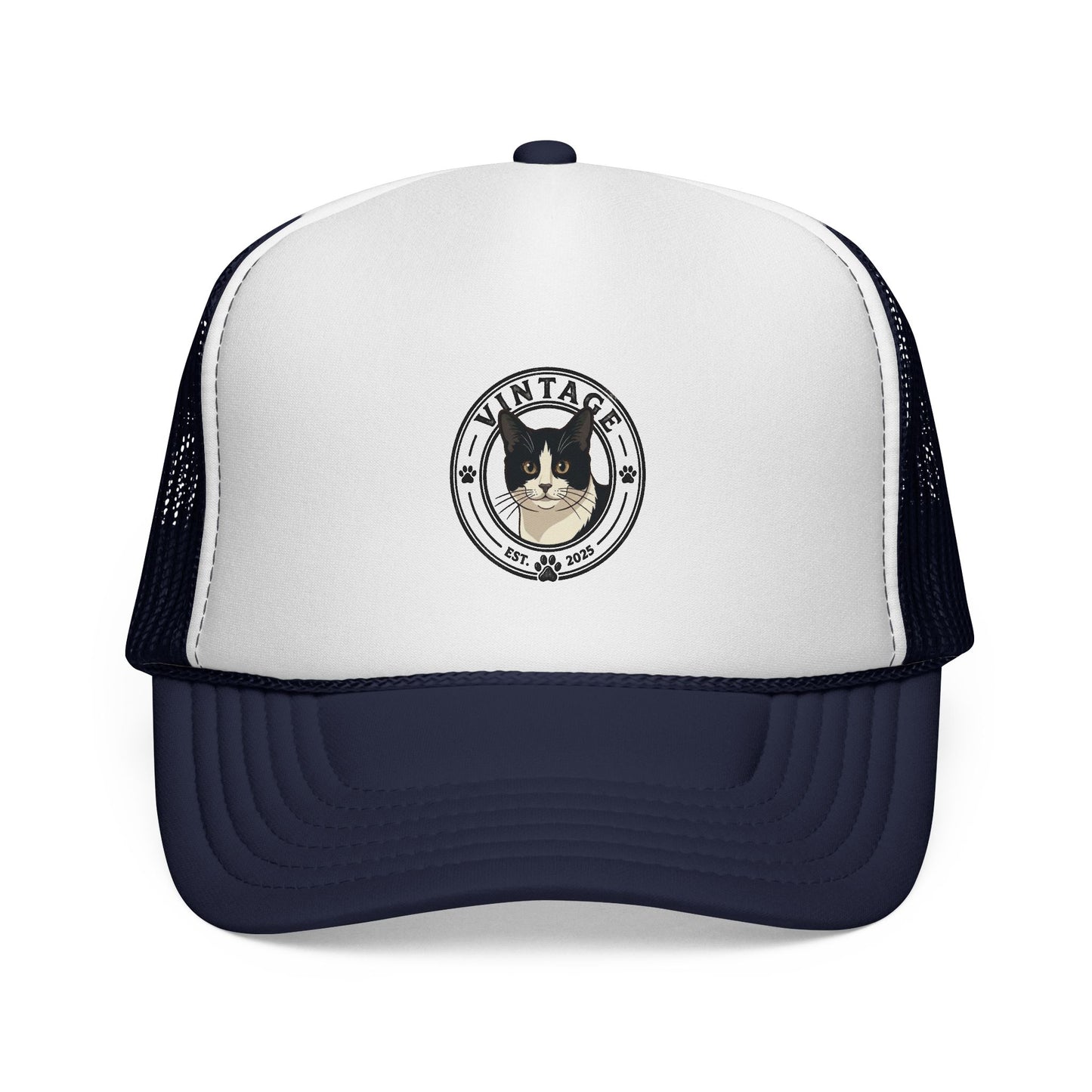 Cat Lover Trucker Hat — Vintage Tuxedo Cat Patch Cap