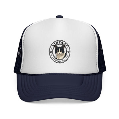 Cat Lover Trucker Hat — Vintage Tuxedo Cat Patch Cap