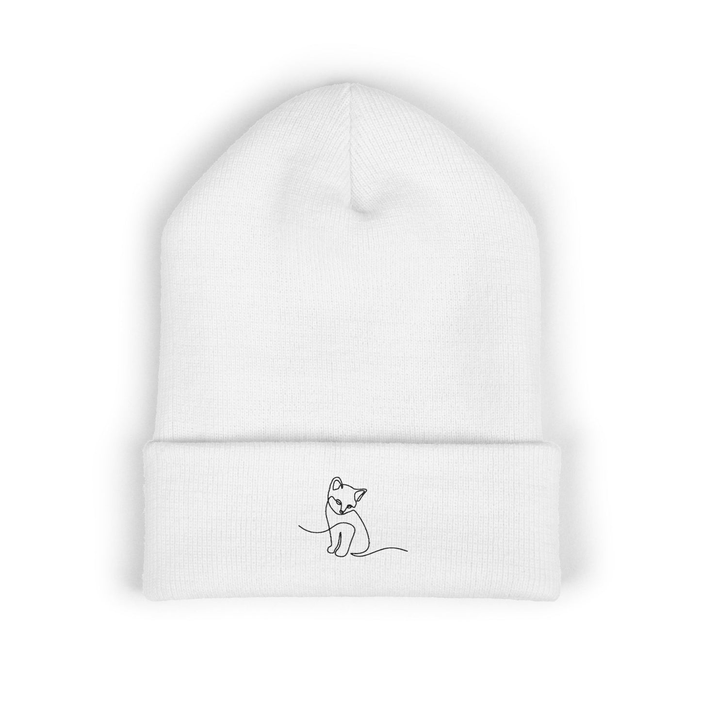Embroidered Cat Cuffed Beanie