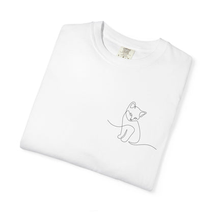 Minimal Line Art Cat T-Shirt — Small Chest Sketch Tee