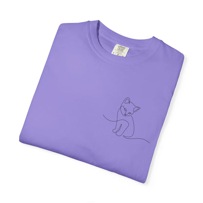 Minimal Line Art Cat T-Shirt — Small Chest Sketch Tee