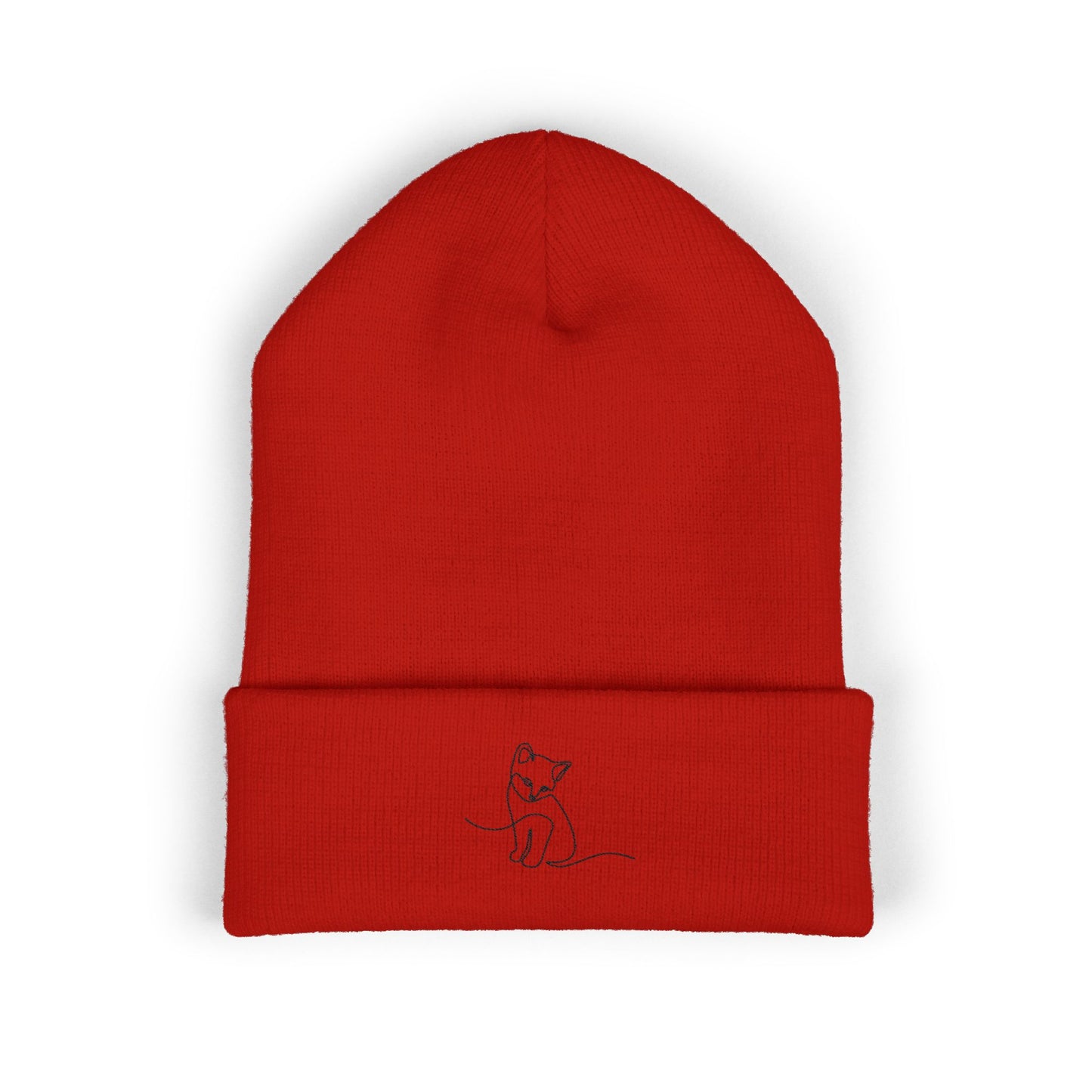Embroidered Cat Cuffed Beanie