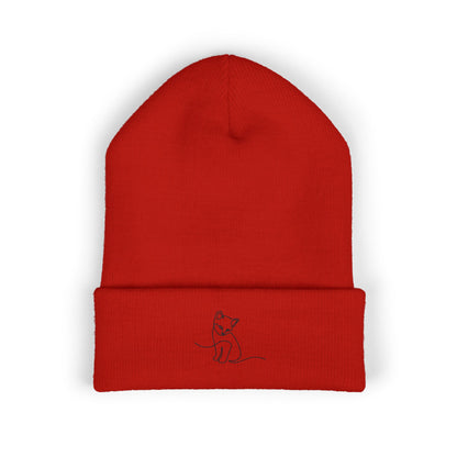 Embroidered Cat Cuffed Beanie