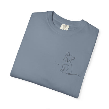 Minimal Line Art Cat T-Shirt — Small Chest Sketch Tee