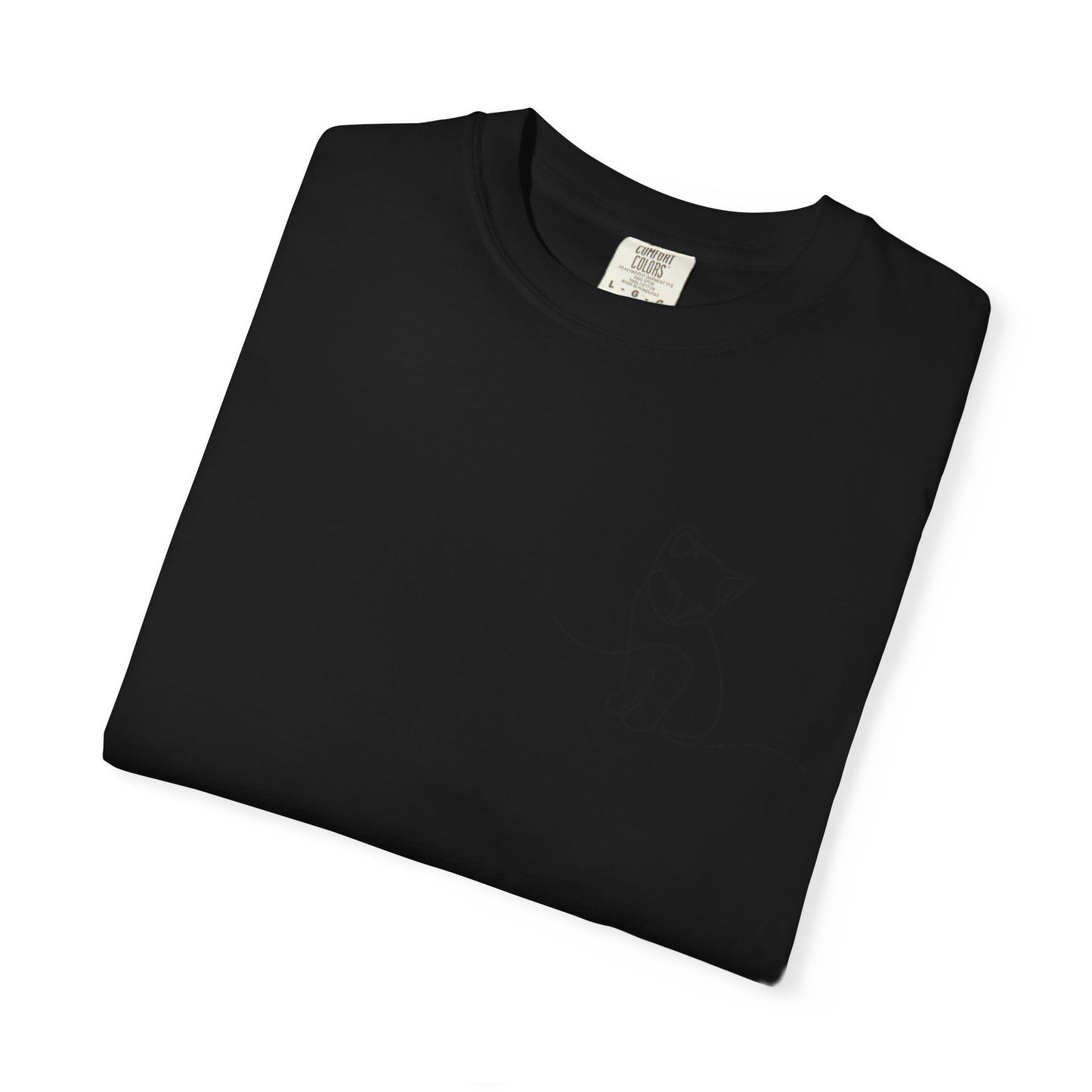 Minimal Line Art Cat T-Shirt — Small Chest Sketch Tee