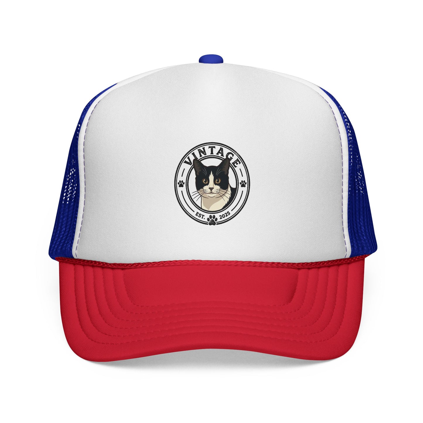 Cat Lover Trucker Hat — Vintage Tuxedo Cat Patch Cap