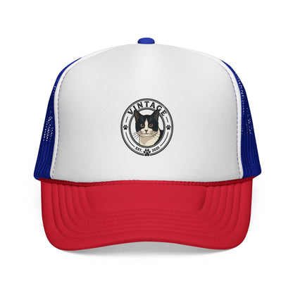Cat Lover Trucker Hat — Vintage Tuxedo Cat Patch Cap