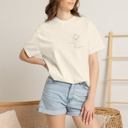 Minimal Line Art Cat T-Shirt — Small Chest Sketch Tee