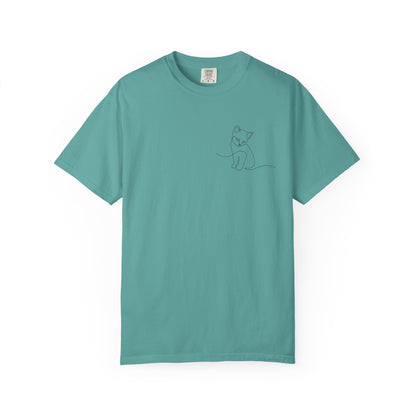 Minimal Line Art Cat T-Shirt — Small Chest Sketch Tee